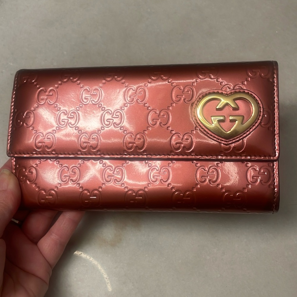 PRICE DROP Gucci micro GG long wallet with GG gold tone heart